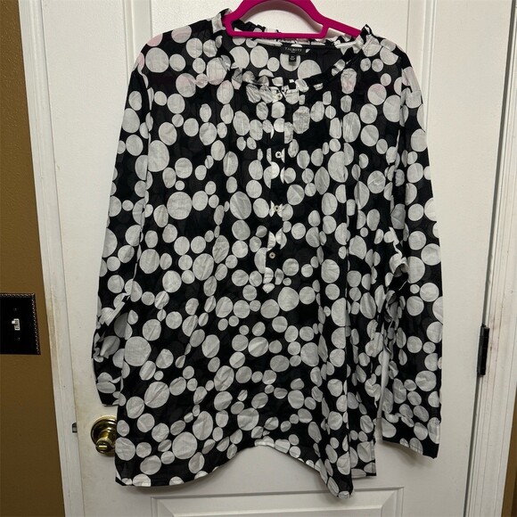 Talbots Tops - Talbots Tunic Blouse Womens Plus 3XL Black & White Polka Dot 3/4  Sleeve